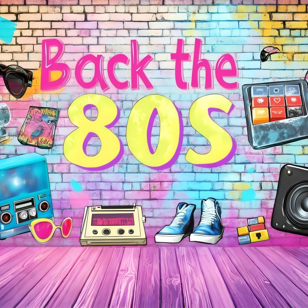 80er Jahre Fotohintergrund Neon Vibes Backsteinwand Vintage Fotohintergrund GQ4-320