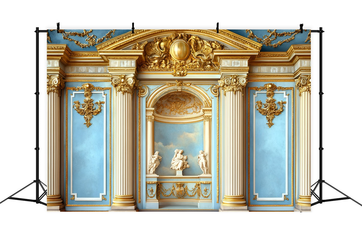 Vintage Wall Backdrop Verschnörkelte Säulen Blaue Wand Vintage Backdrop GQ4-322