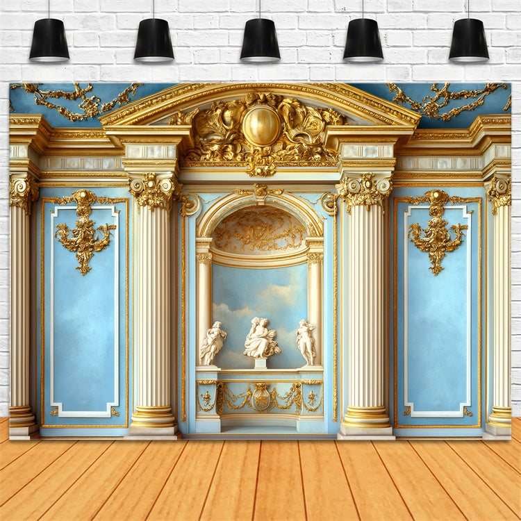 Vintage Wall Backdrop Verschnörkelte Säulen Blaue Wand Vintage Backdrop GQ4-322