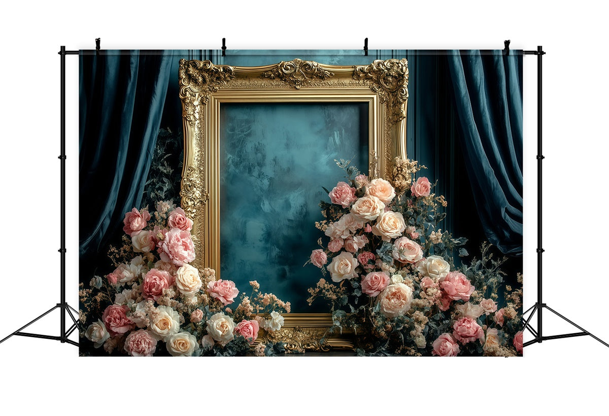 Retro Fotokulisse Antiker Goldrahmen Floral Vintage Kulisse GQ4-326