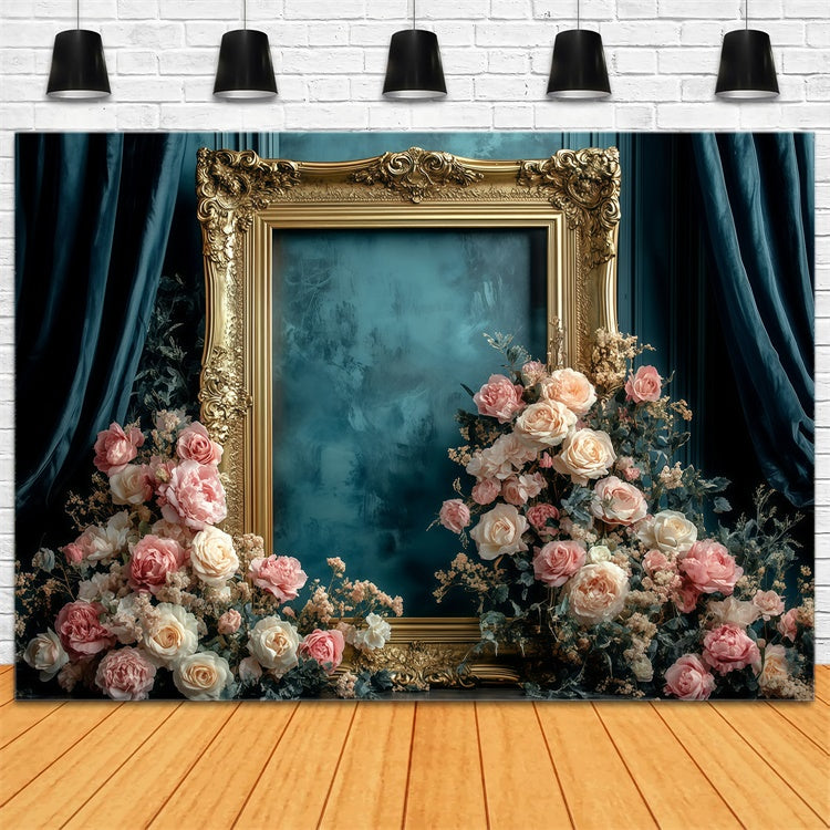 Retro Fotokulisse Antiker Goldrahmen Floral Vintage Kulisse GQ4-326