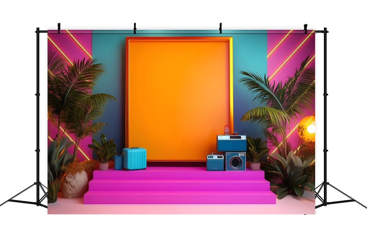 80er Jahre Backdrop Neon Tropische Palme Vintage Fotografie Backdrops GQ4-328