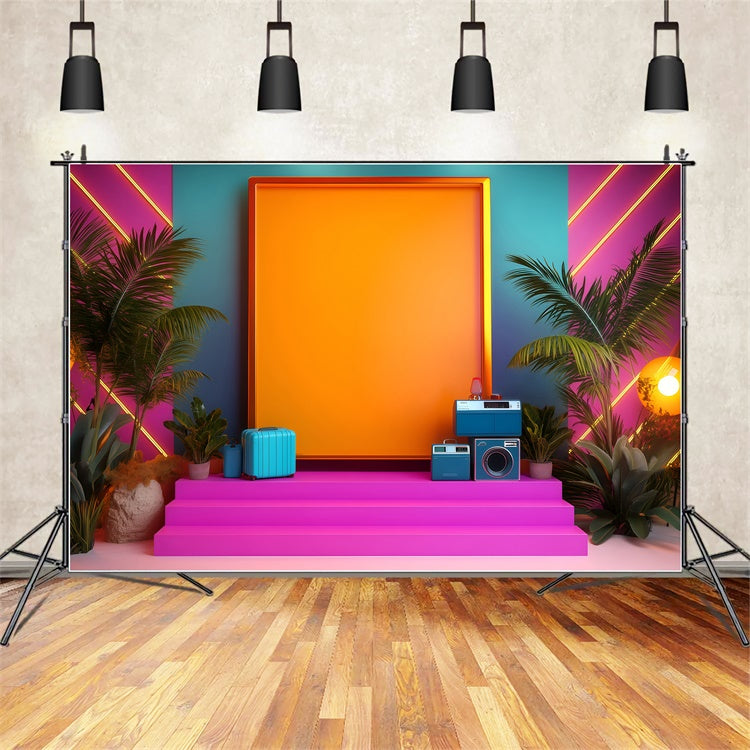 80er Jahre Backdrop Neon Tropische Palme Vintage Fotografie Backdrops GQ4-328