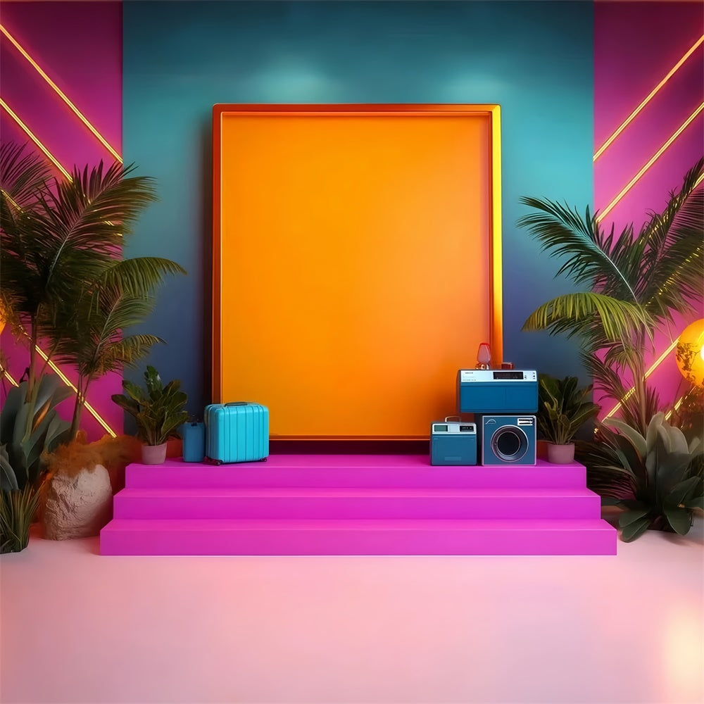 80er Jahre Backdrop Neon Tropische Palme Vintage Fotografie Backdrops GQ4-328