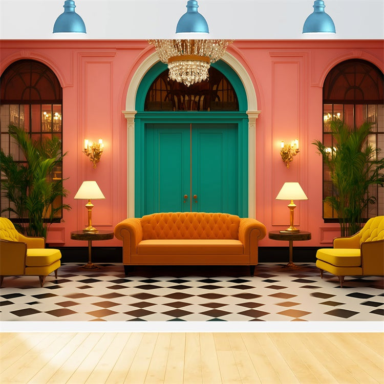 Vintage Hintergrund für Fotoshoot Bunte Hotel Lobby Hintergrund GQ4-329