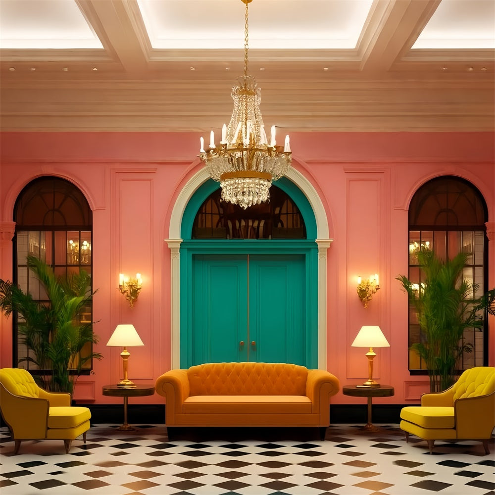Vintage Hintergrund für Fotoshoot Bunte Hotel Lobby Hintergrund GQ4-329