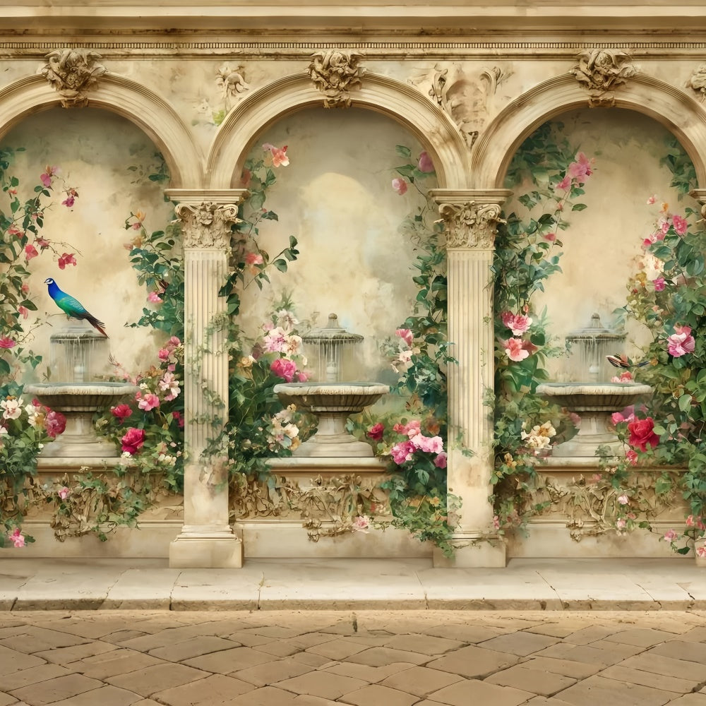Retro Fotokulissen Floral Fountain Archway Vintage Backdrops GQ4-336