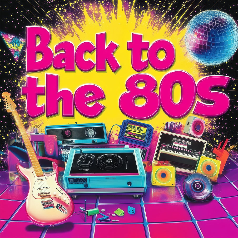 80er Jahre Backdrop Musikinstrumente Party Szene Hintergrund GQ4-348