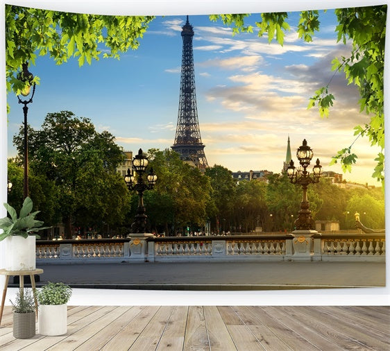 Eiffelturm Paris Backdrop Blauer Himmel Grünes Laub Backdrop GQ4-35