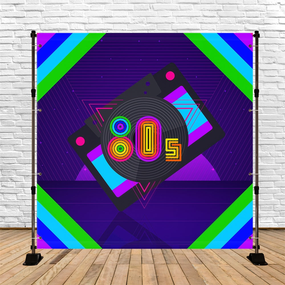 80er Jahre Fotokulisse Glowing Tape Record Backdrop GQ4-358