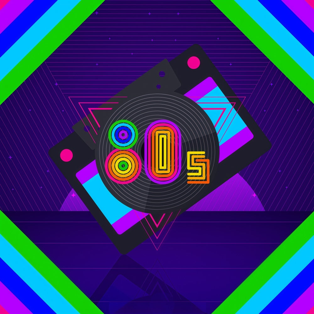 80er Jahre Fotokulisse Glowing Tape Record Backdrop GQ4-358