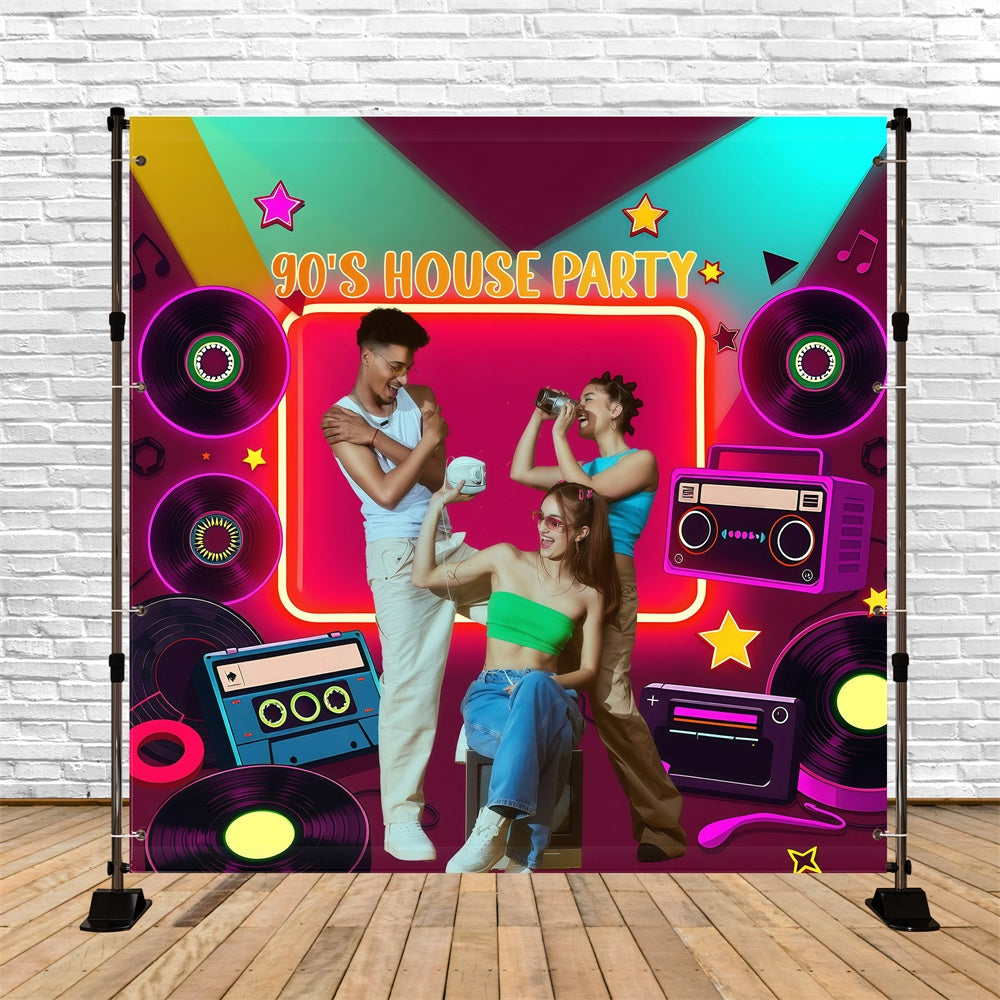 90er Jahre Backdrop Nostalgische Boombox Schallplatten Personalisierter Hintergrund GQ4-365