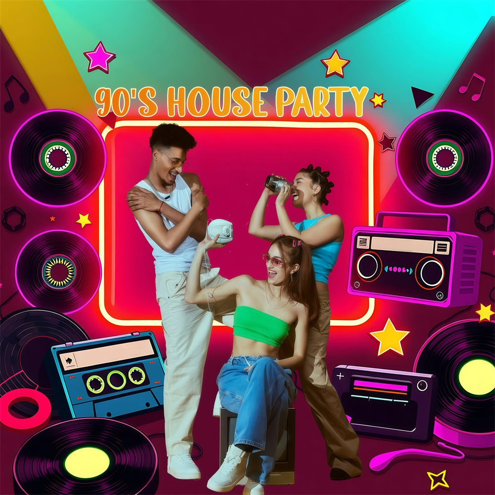 90er Jahre Backdrop Nostalgische Boombox Schallplatten Personalisierter Hintergrund GQ4-365