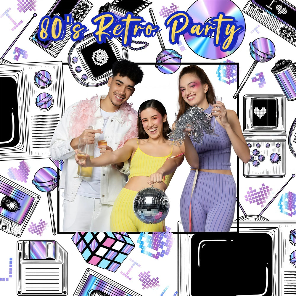 80er Jahre Fotohintergrund Vintage Doodle Style Individuell gestalteter Hintergrund GQ4-366