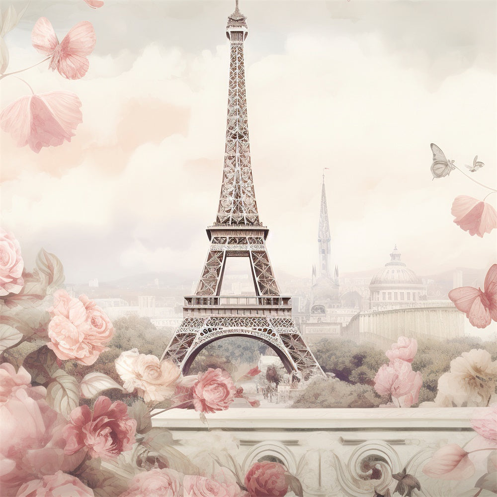 Paris Eiffelturm Backdrop Pastell Blumen Romantik Backdrop GQ4-37