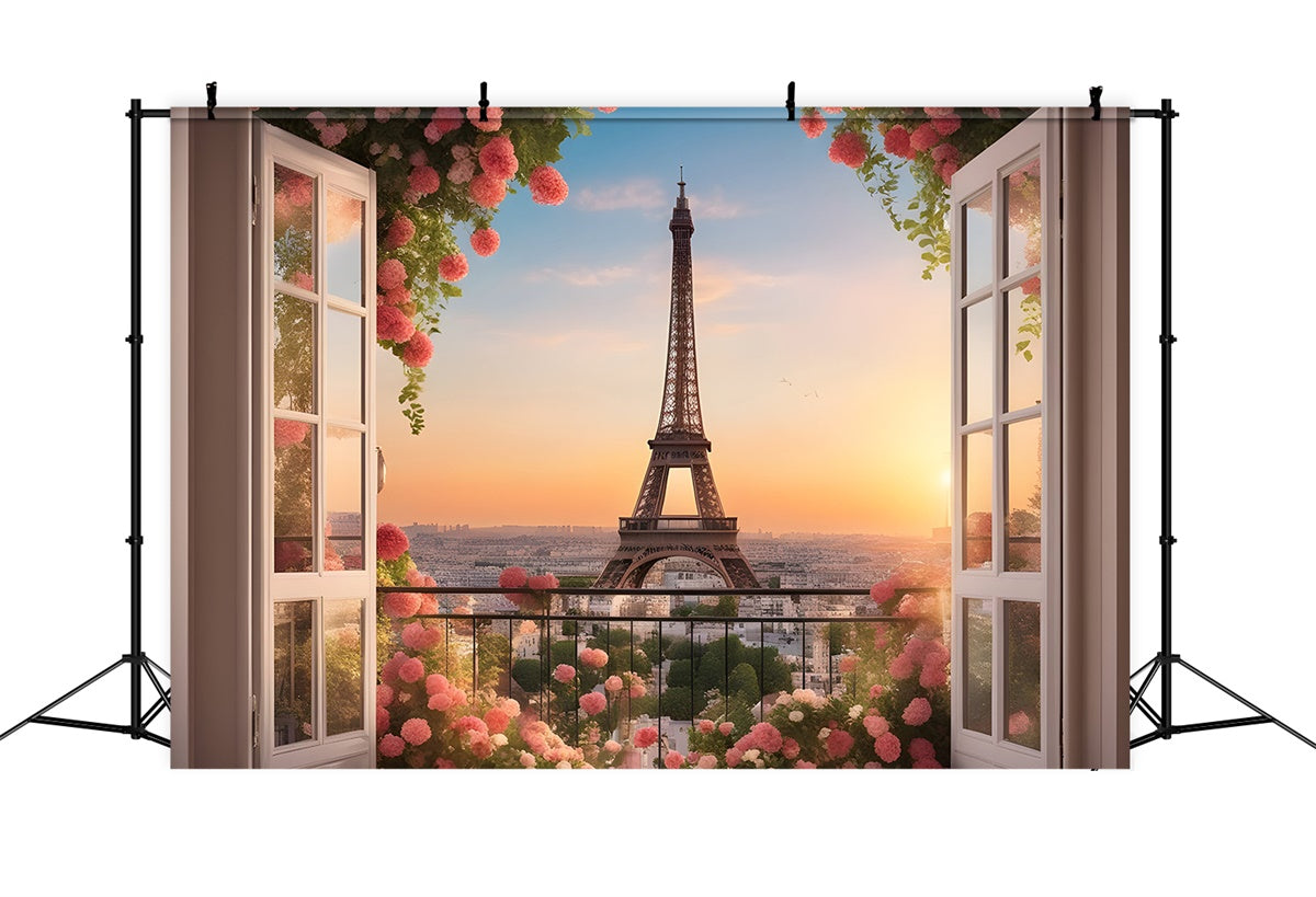 Paris Eiffelturm Backdrop Stadt Sonnenuntergang Garten Balkon Backdrop GQ4-41