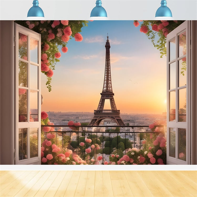 Paris Eiffelturm Backdrop Stadt Sonnenuntergang Garten Balkon Backdrop GQ4-41