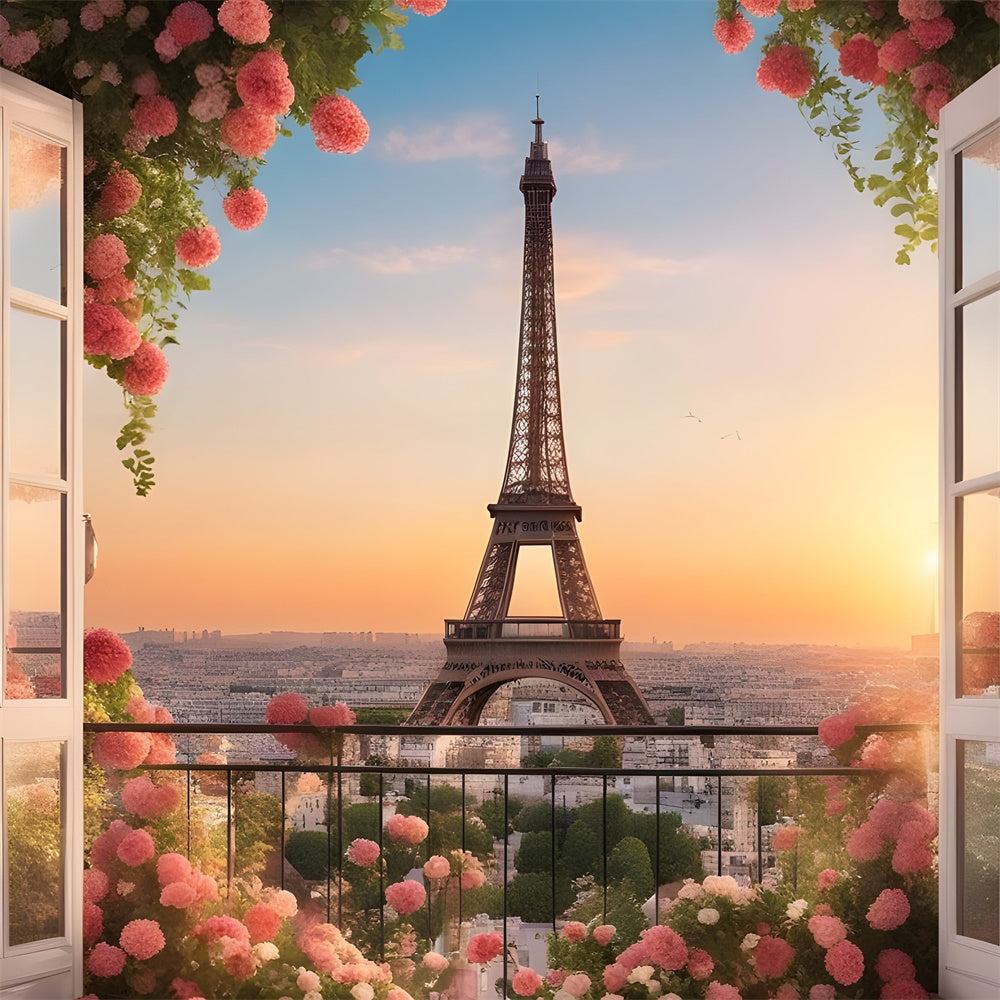 Paris Eiffelturm Backdrop Stadt Sonnenuntergang Garten Balkon Backdrop GQ4-41