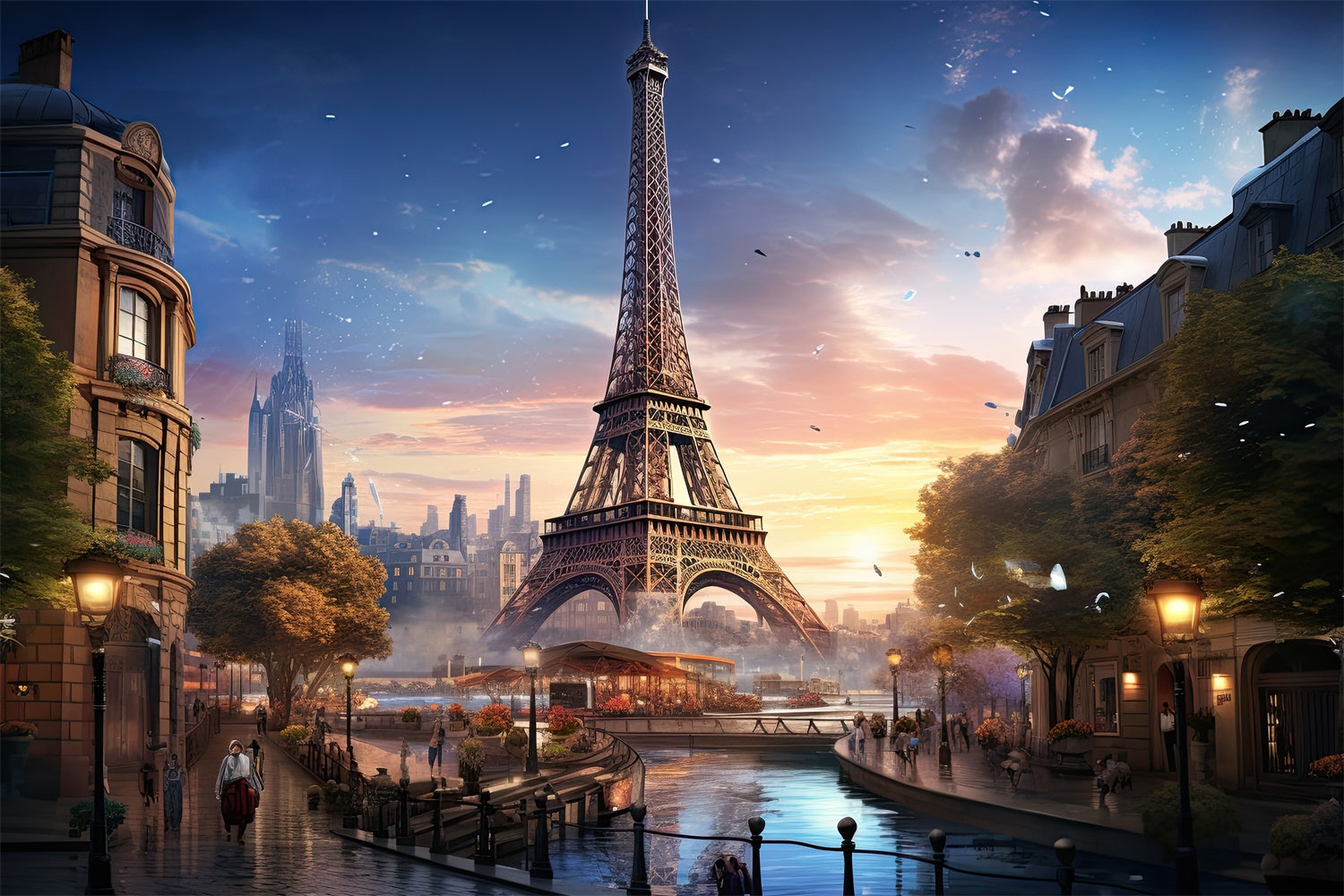 Paris Backdrop Fotografie Eiffelturm Kanal Szene Hintergrund GQ4-44