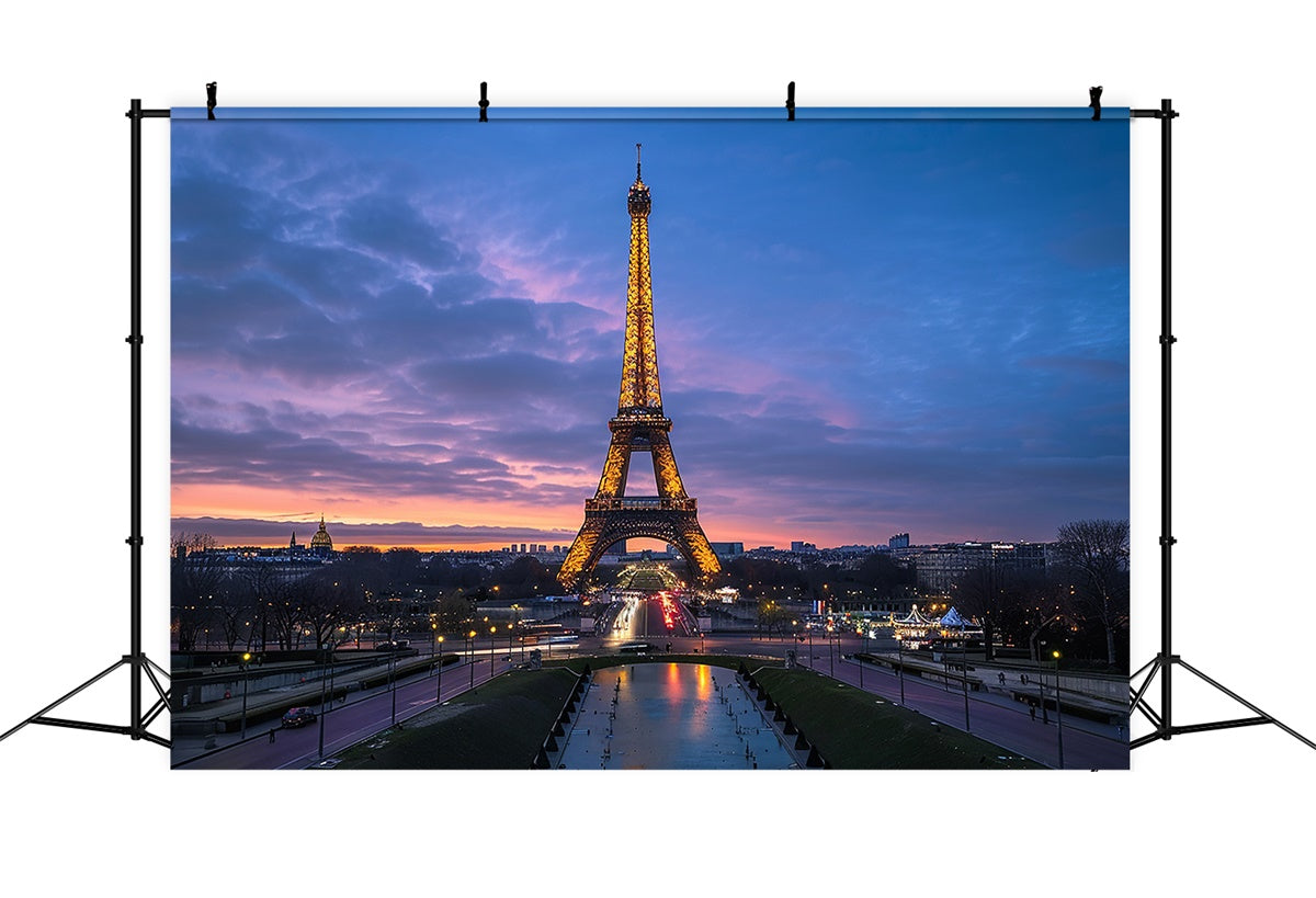 Paris Fotografie Backdrop Dämmerung Eiffelturm Himmel Hintergrund GQ4-47