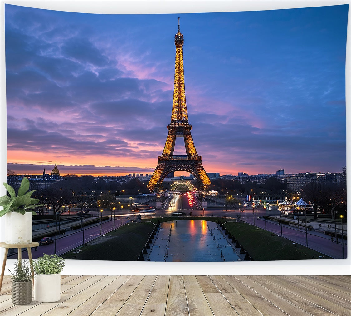 Paris Fotografie Backdrop Dämmerung Eiffelturm Himmel Hintergrund GQ4-47