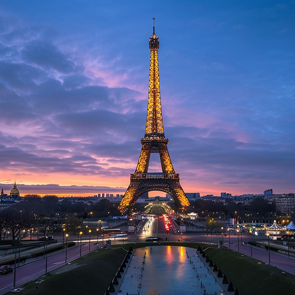 Paris Fotografie Backdrop Dämmerung Eiffelturm Himmel Hintergrund GQ4-47