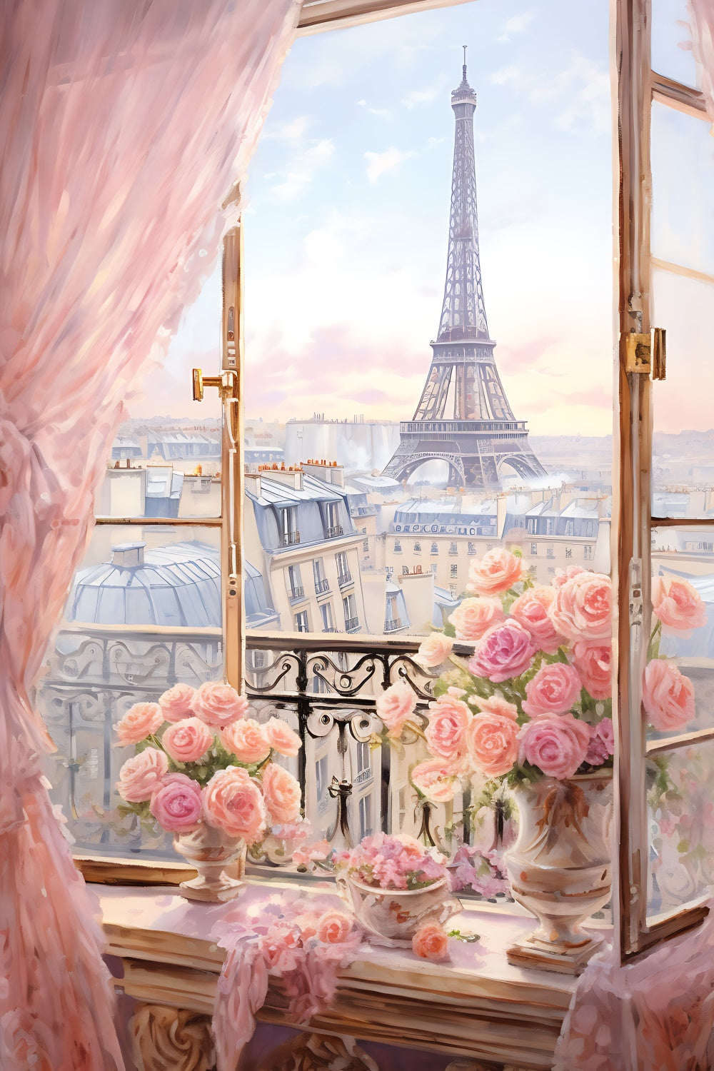 Eiffelturm Paris Backdrop Verträumte Paris Ansicht Rosen Backdrop GQ4-48