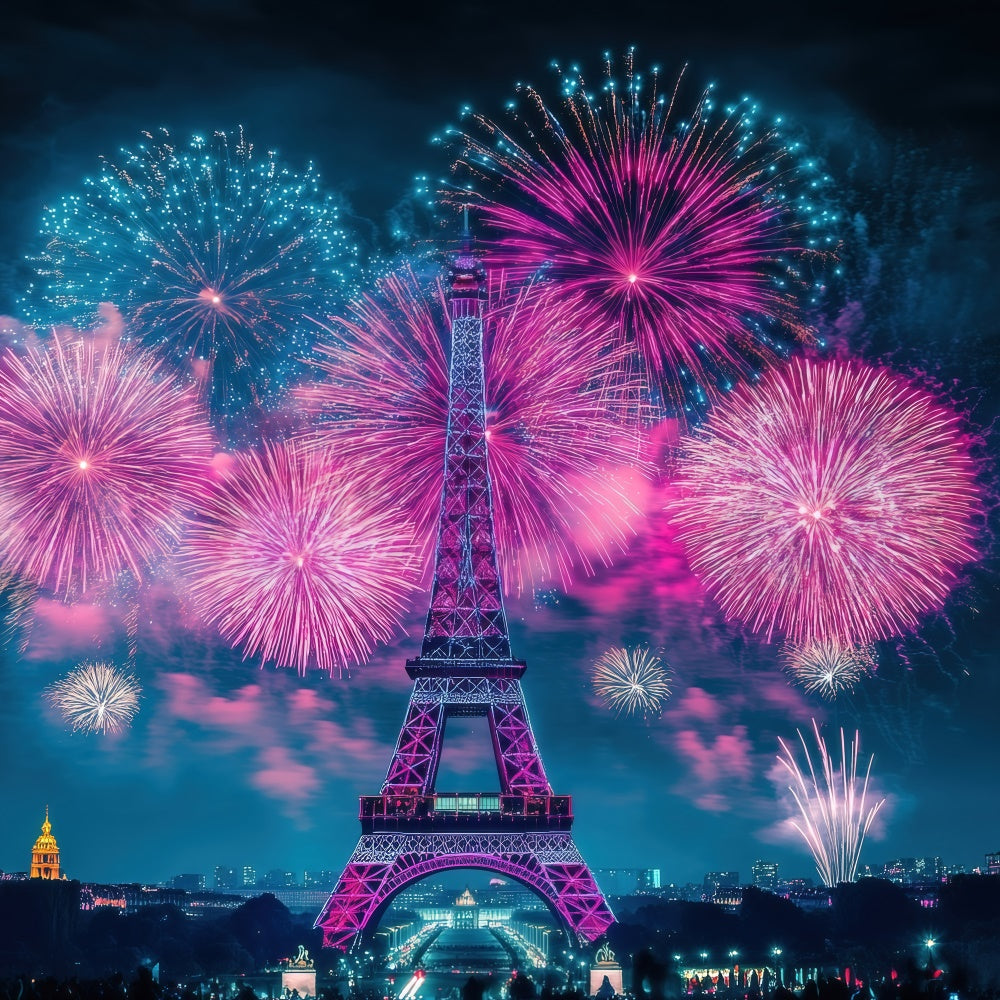 Eine Nacht in Paris Backdrop Funkelndes Feuerwerk Stadtbild Backdrop GQ4-57