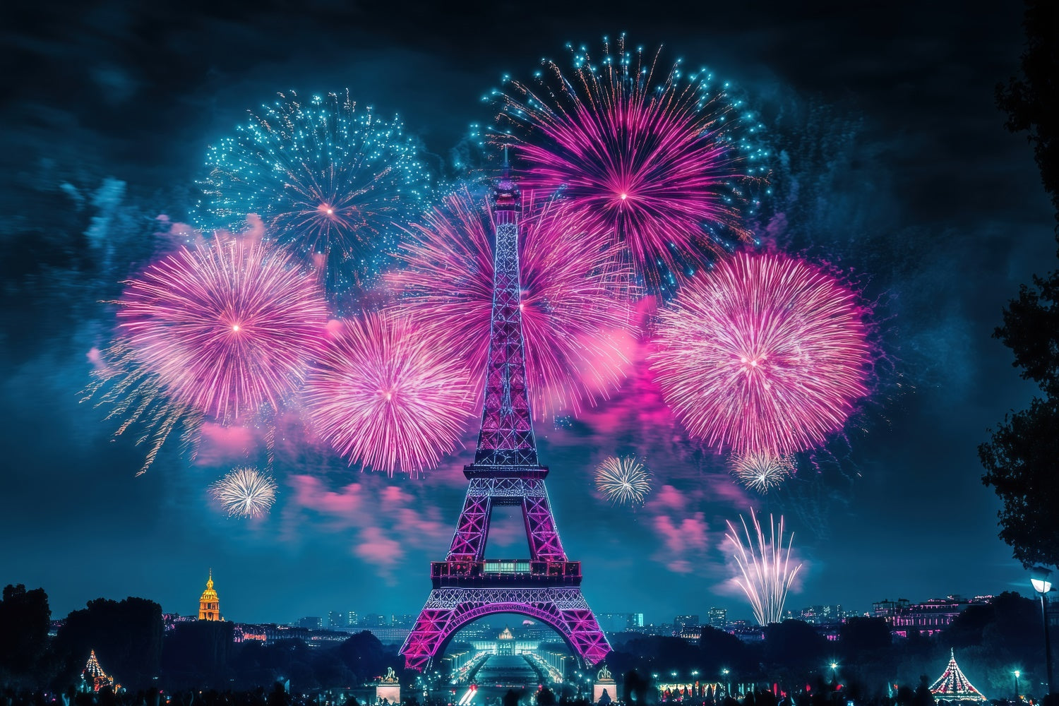 Eine Nacht in Paris Backdrop Funkelndes Feuerwerk Stadtbild Backdrop GQ4-57