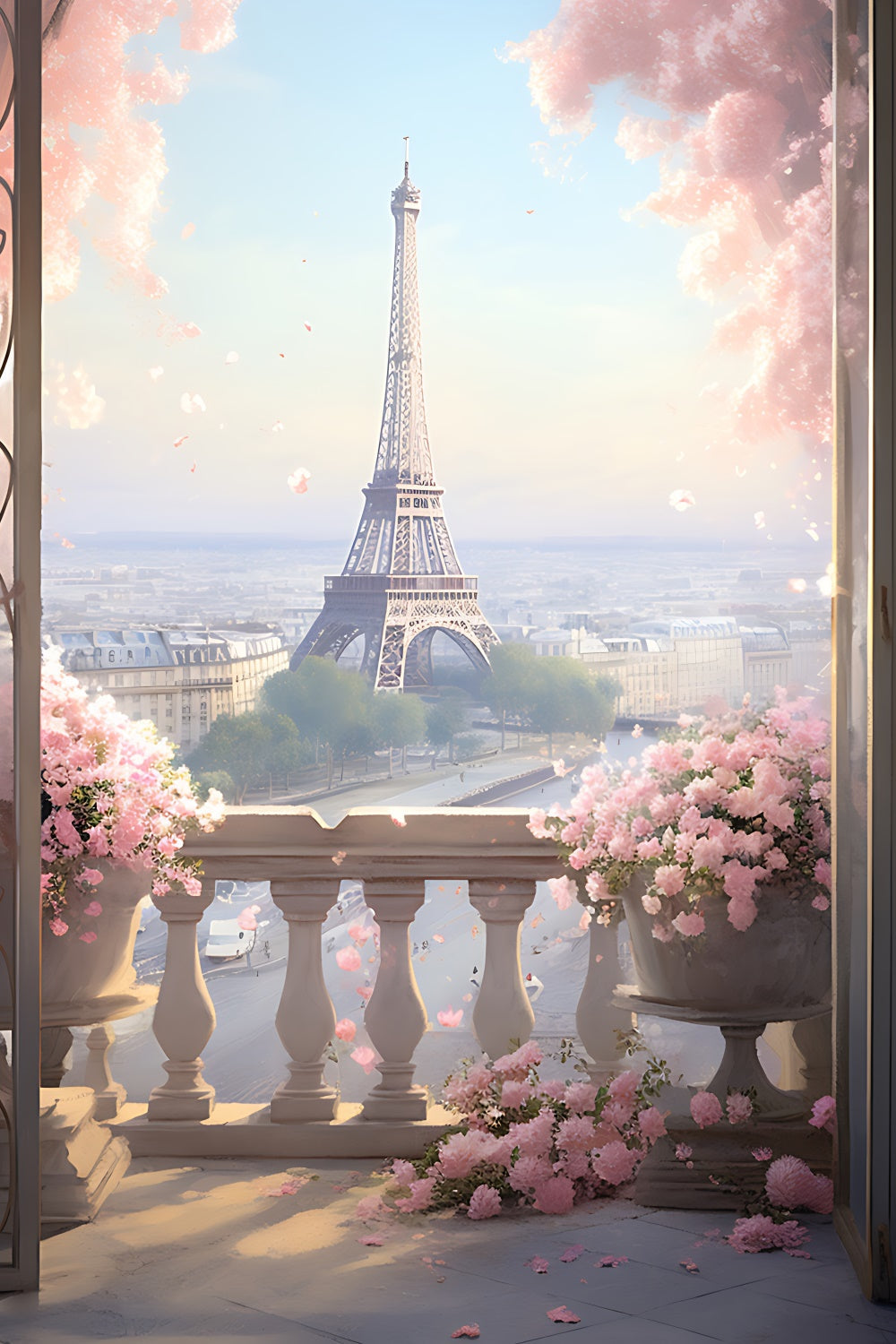 Paris Fotografie Backdrop Balkon Blumen Stadtansicht Backdrop GQ4-65