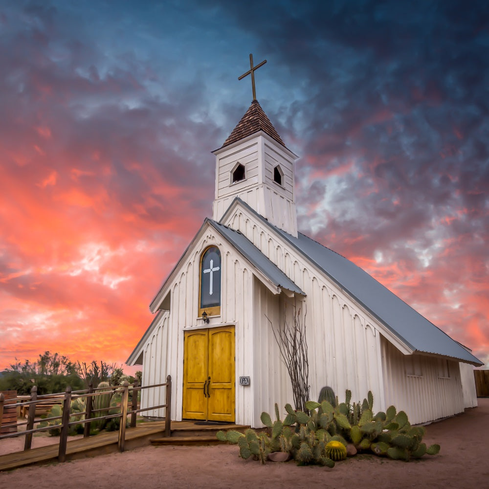Kirche Backdrop Ideen Kaktus Sonnenuntergang Architektur Backdrop GQ4-67