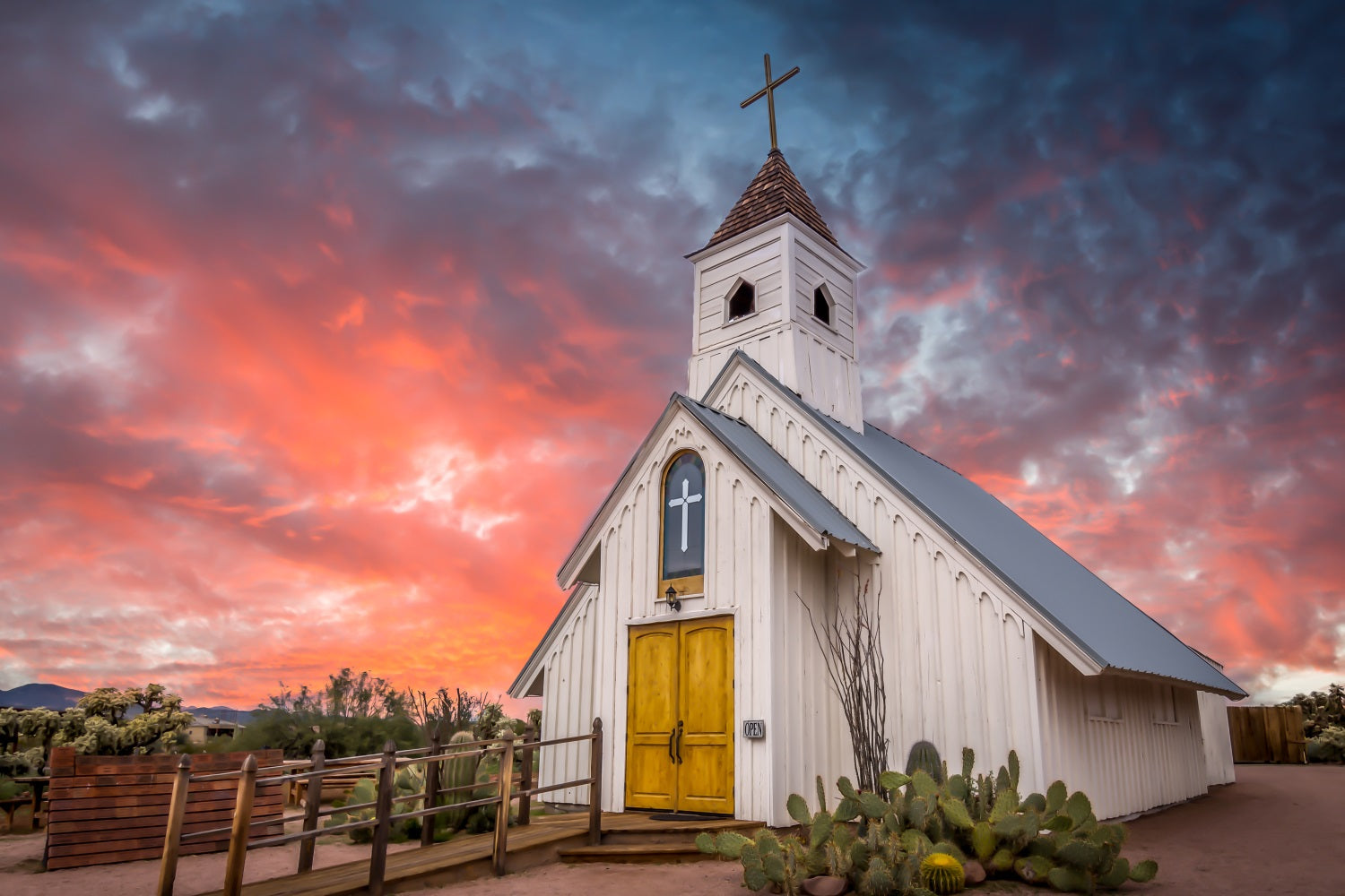 Kirche Backdrop Ideen Kaktus Sonnenuntergang Architektur Backdrop GQ4-67