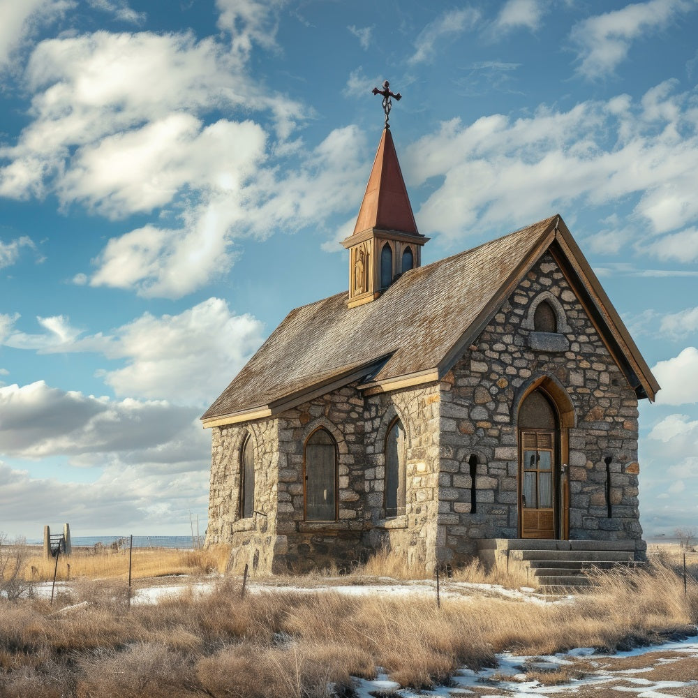 Kirche Backdrop Ideen Blauer Himmel Stein Architektur Backdrop GQ4-73