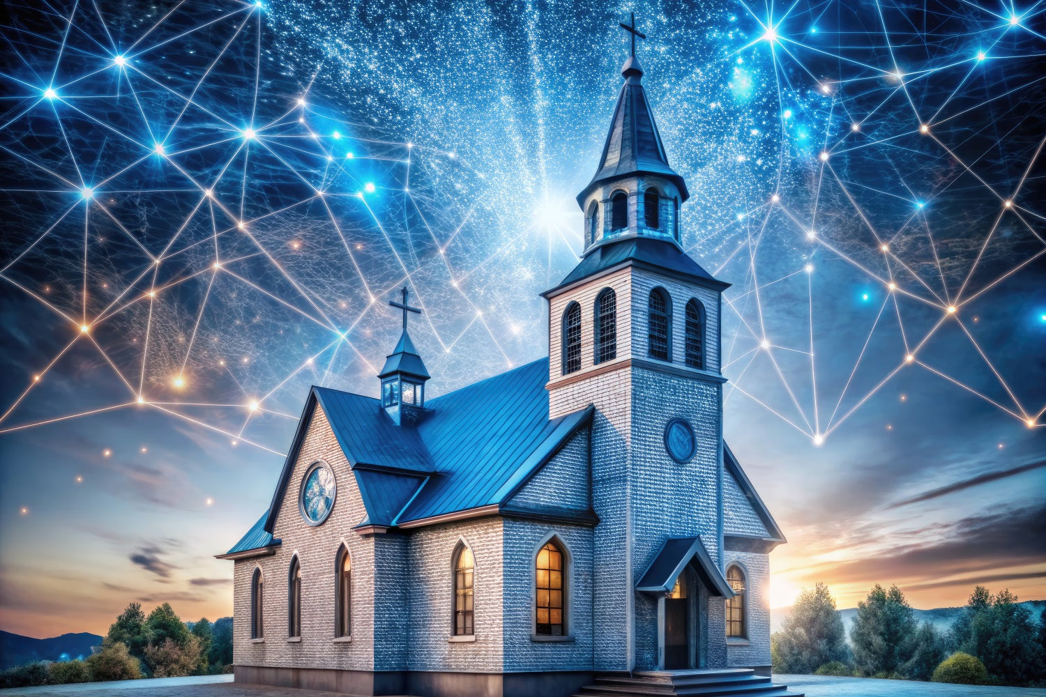 Kirche Backdrop Futuristischer Nachthimmel Architektur Backdrop GQ4-74