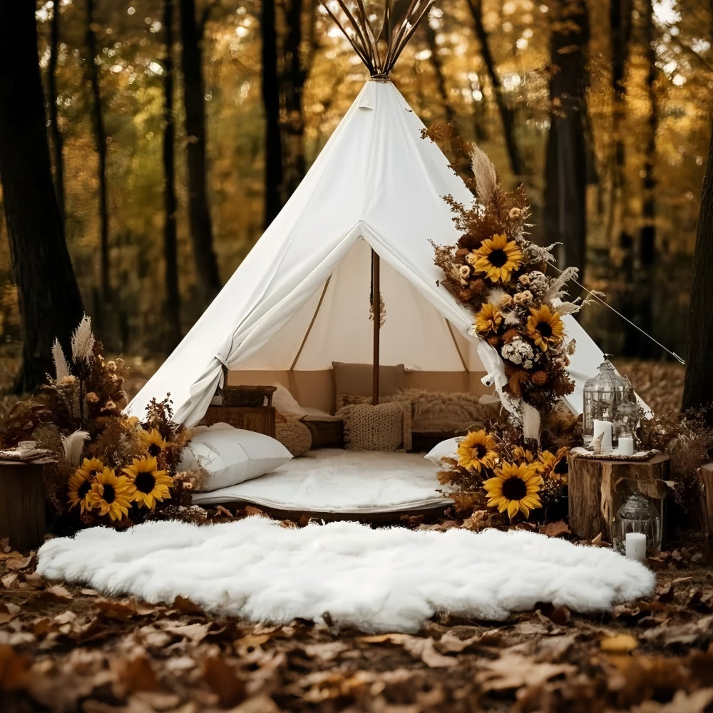 Herbst Wald Backdrop Waldzelt Sonnenblumen Backdrop GQ5-103