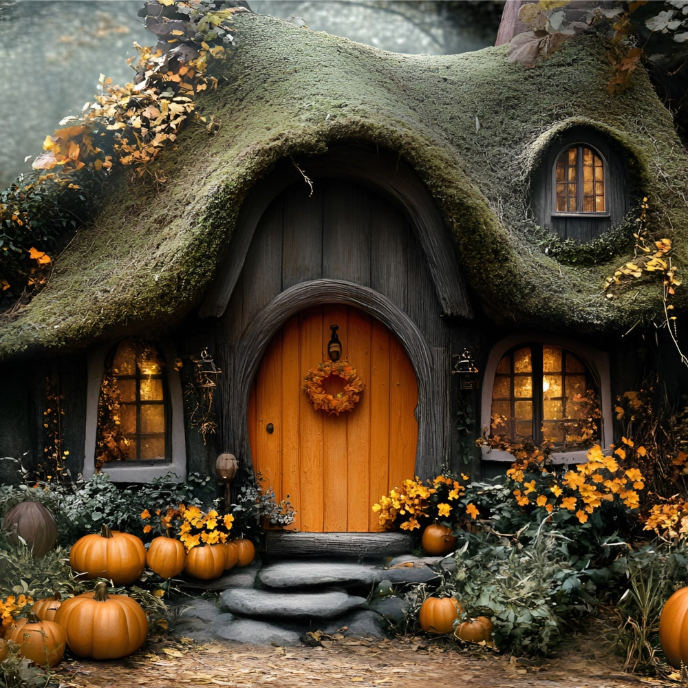Herbst-Hintergrundkulissen Märchen-Kürbis-Häuschen-Hintergrundkulisse GQ5-105
