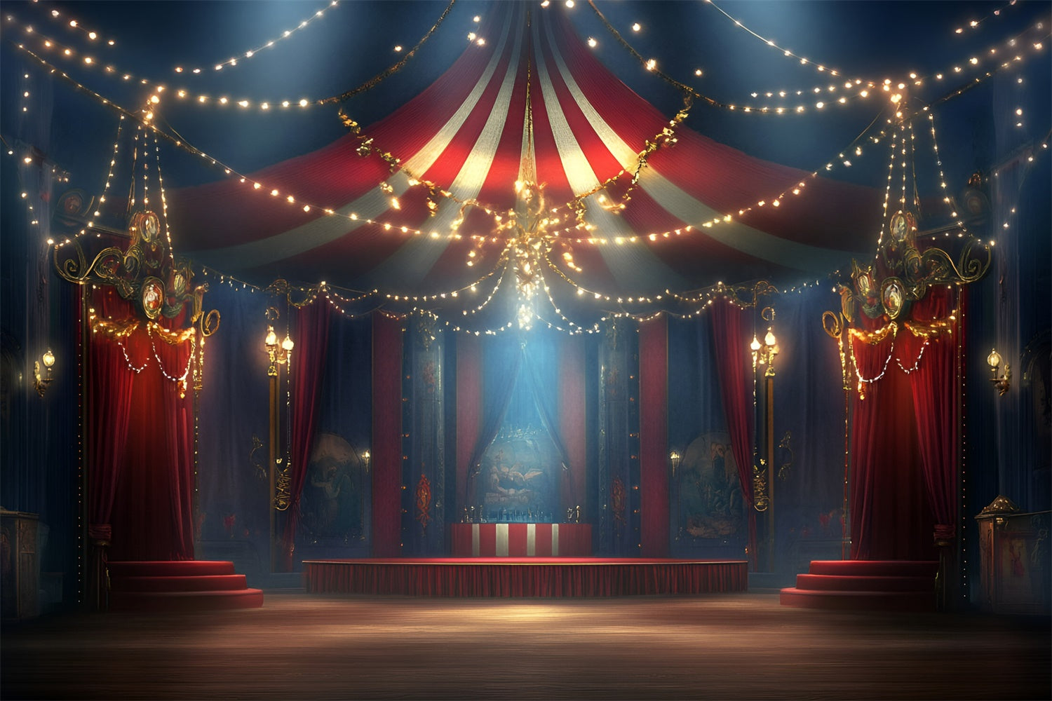 Vintage Zirkus Backdrop Nacht Zirkus Lichterkette Hintergrund GQ5-109