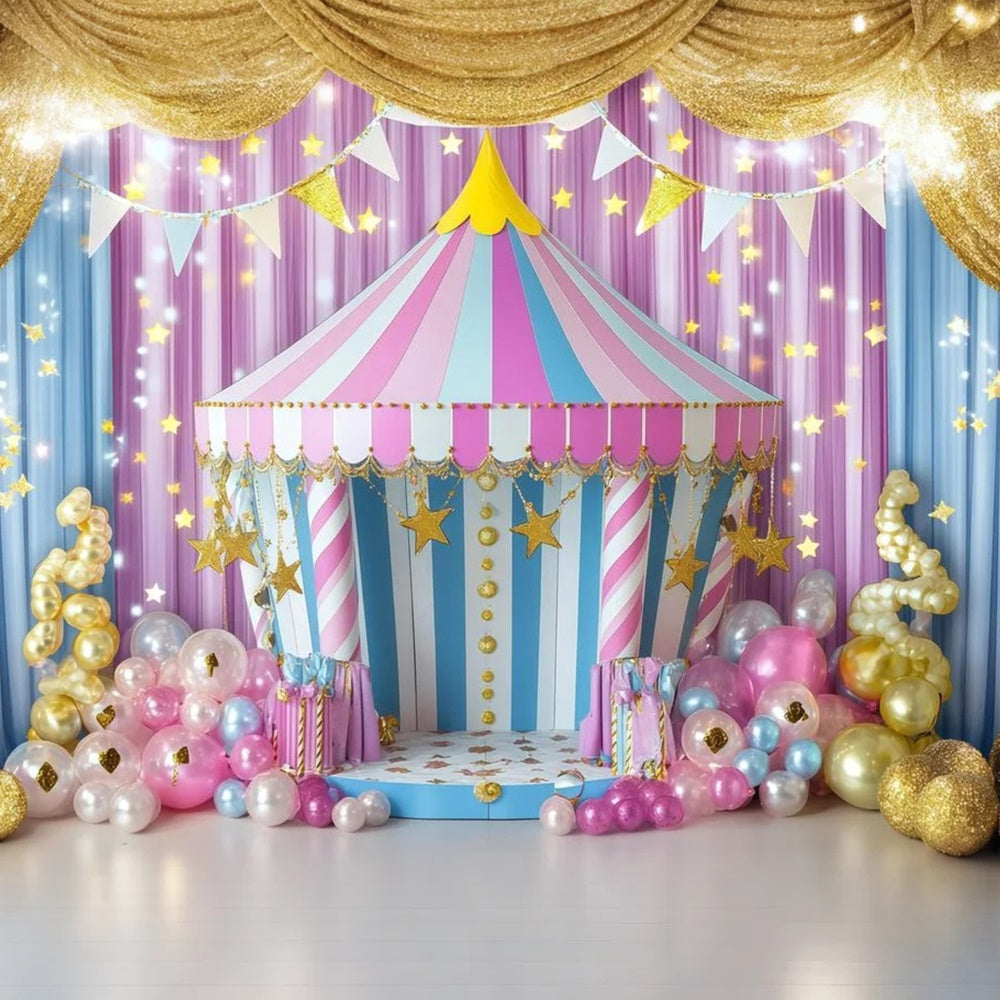 Zirkusthema Backdrop Gestreiftes Zelt Goldene Luftballons Backdrop GQ5-121
