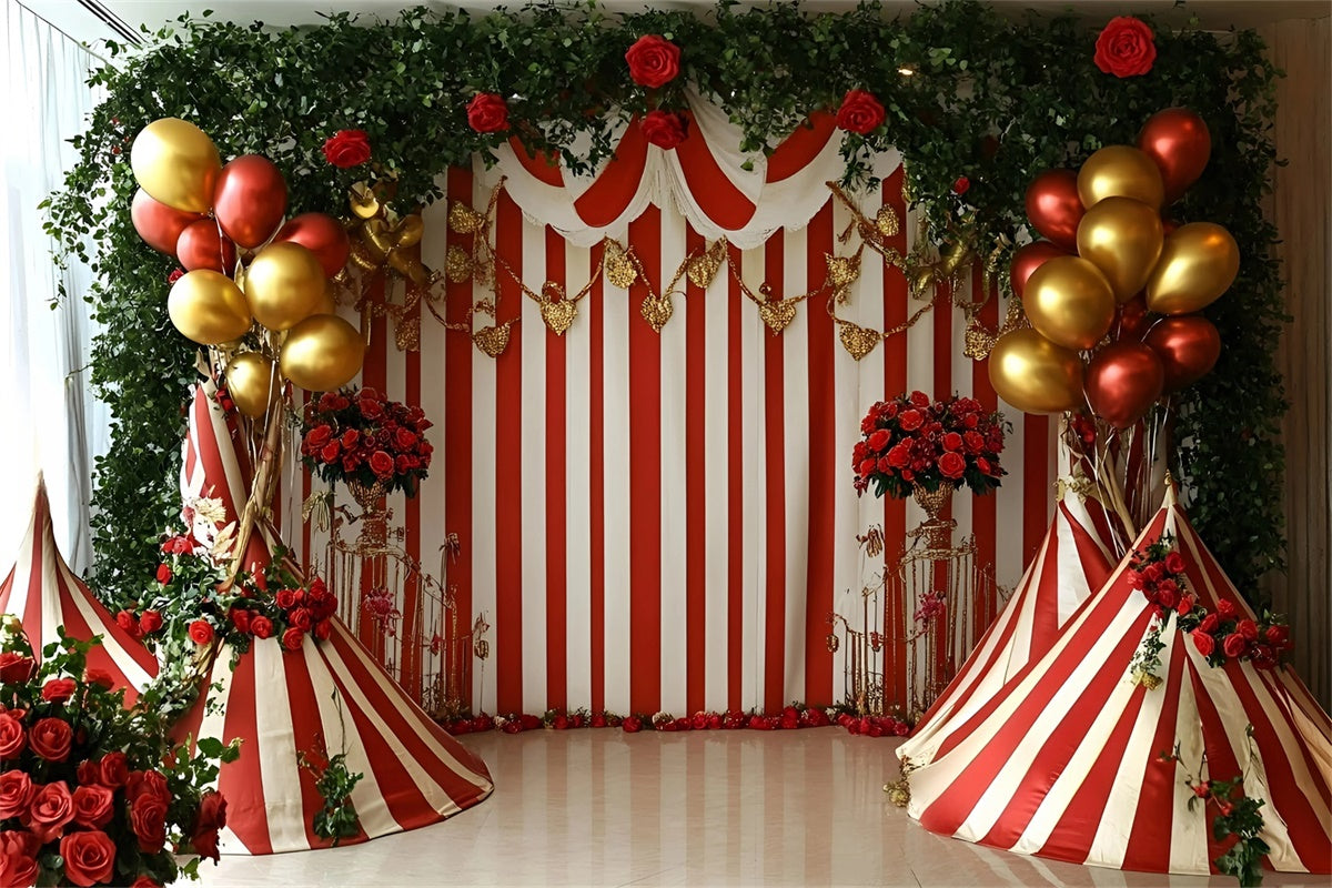 Zirkusthema Backdrop Ballon Rosen Gestreiftes Zelt Backdrop GQ5-130