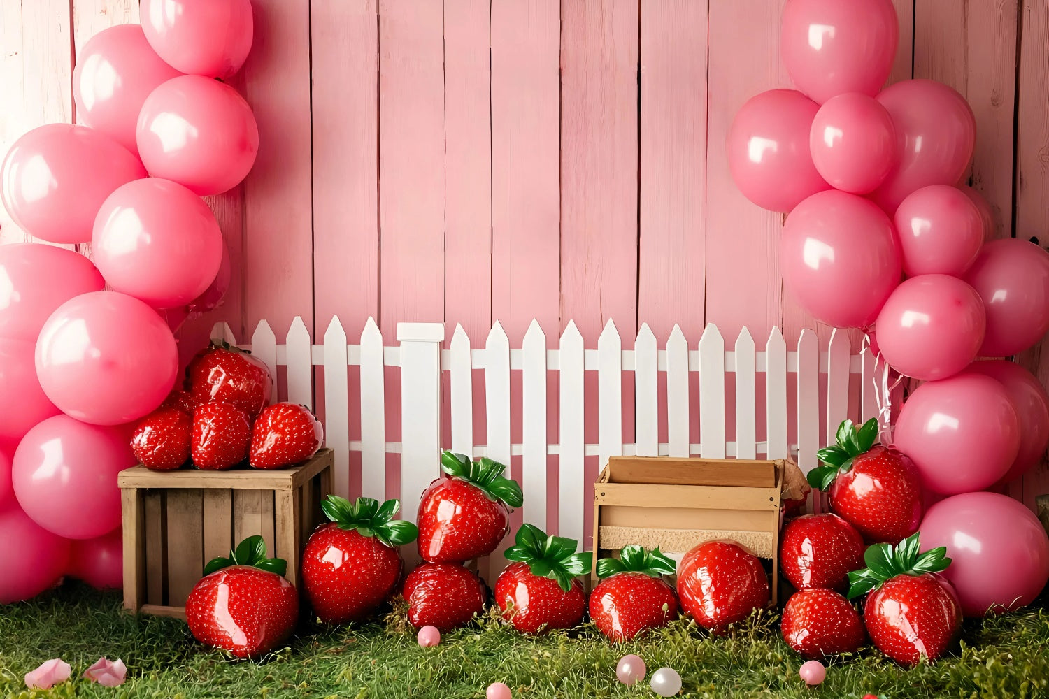 Kinder-Hintergrundbilder Erdbeer-Ballon-Garten-Hintergrundbild GQ5-157