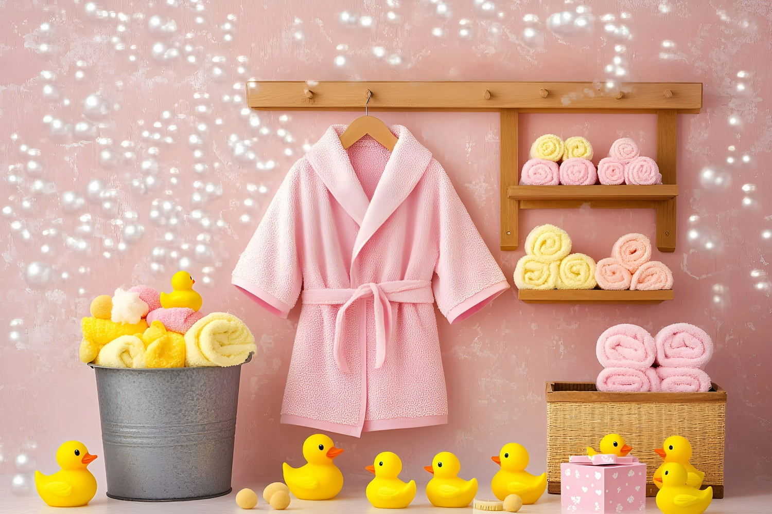 Fotokulissen für Kinder Rosa Robe Duckies Hintergrund GQ5-160