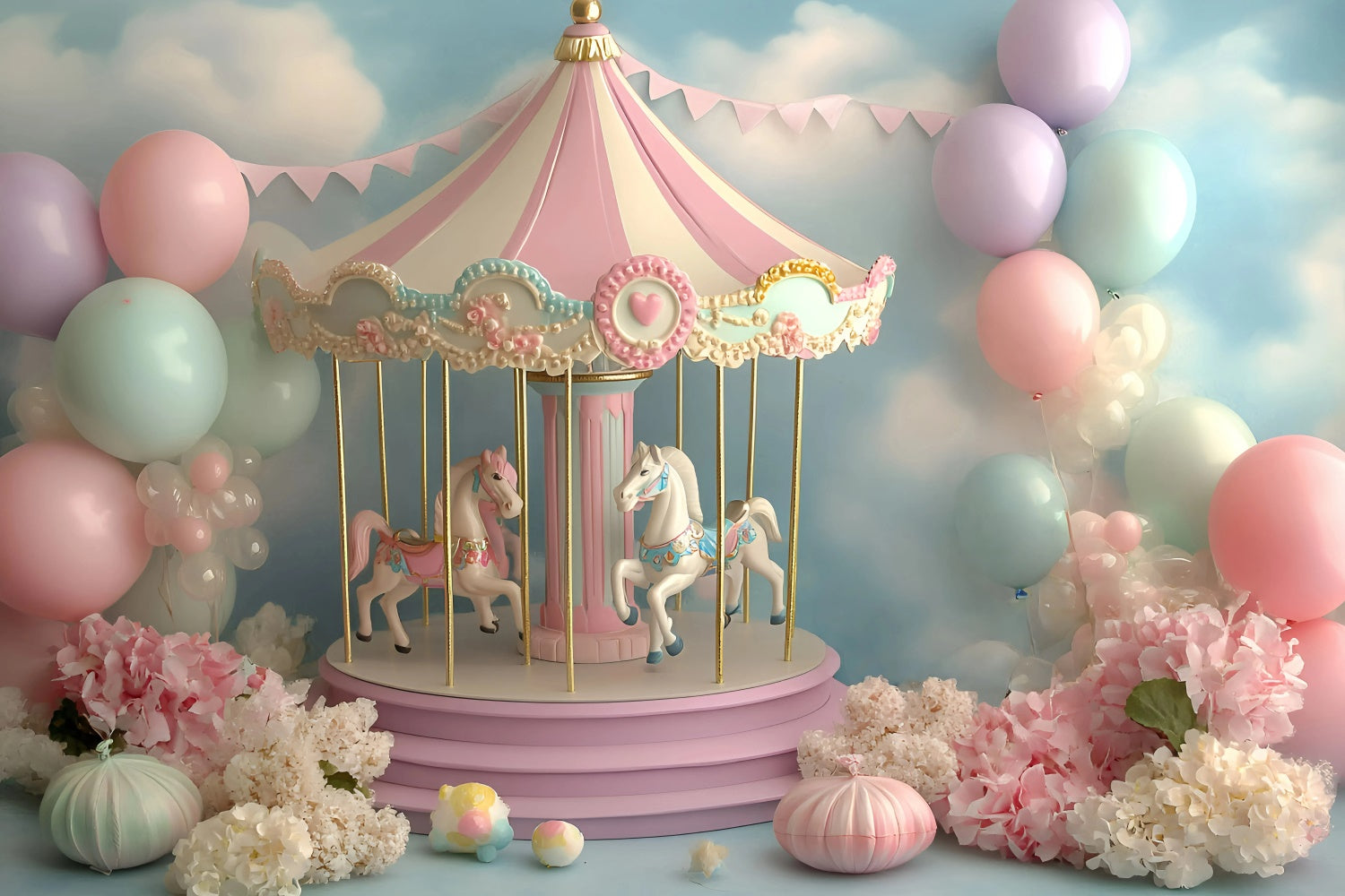 Kinder Backdrops Pastell Karussell Fantasy Backdrop GQ5-174