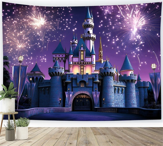 Burg Fotohintergrund Feuerwerk Zauberburg Kinderhintergrund GQ5-178