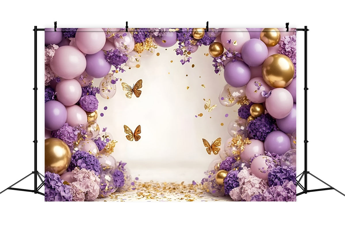Schmetterling Fotokulisse Ballon Lila Blüte Kinder Kulisse GQ5-184