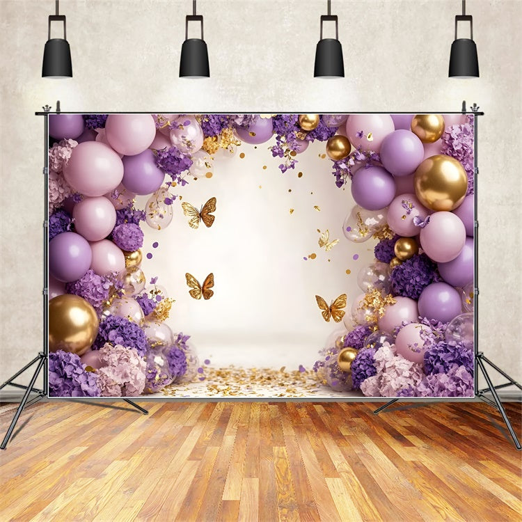 Schmetterling Fotokulisse Ballon Lila Blüte Kinder Kulisse GQ5-184