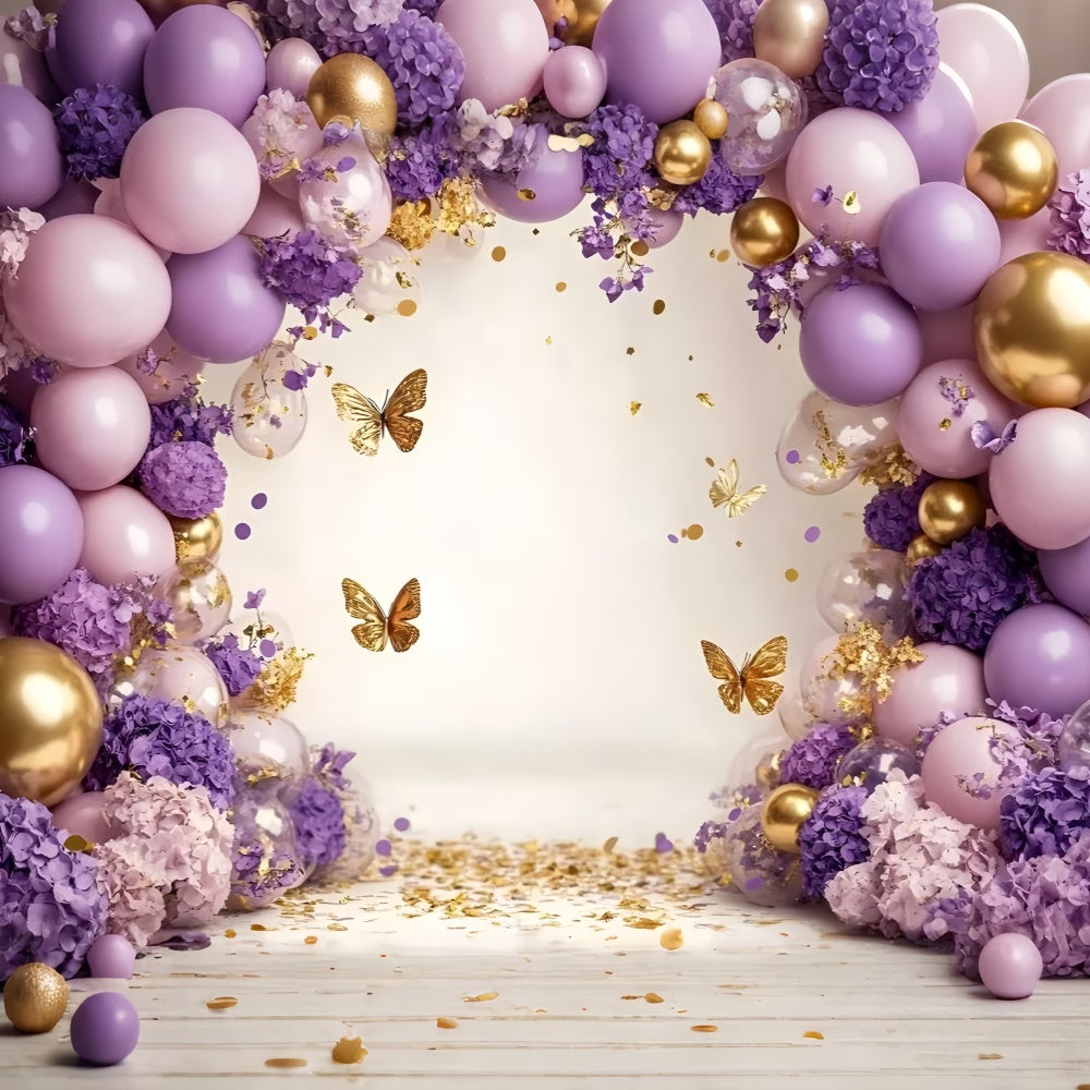 Schmetterling Fotokulisse Ballon Lila Blüte Kinder Kulisse GQ5-184