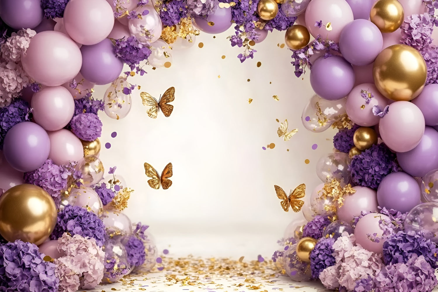 Schmetterling Fotokulisse Ballon Lila Blüte Kinder Kulisse GQ5-184