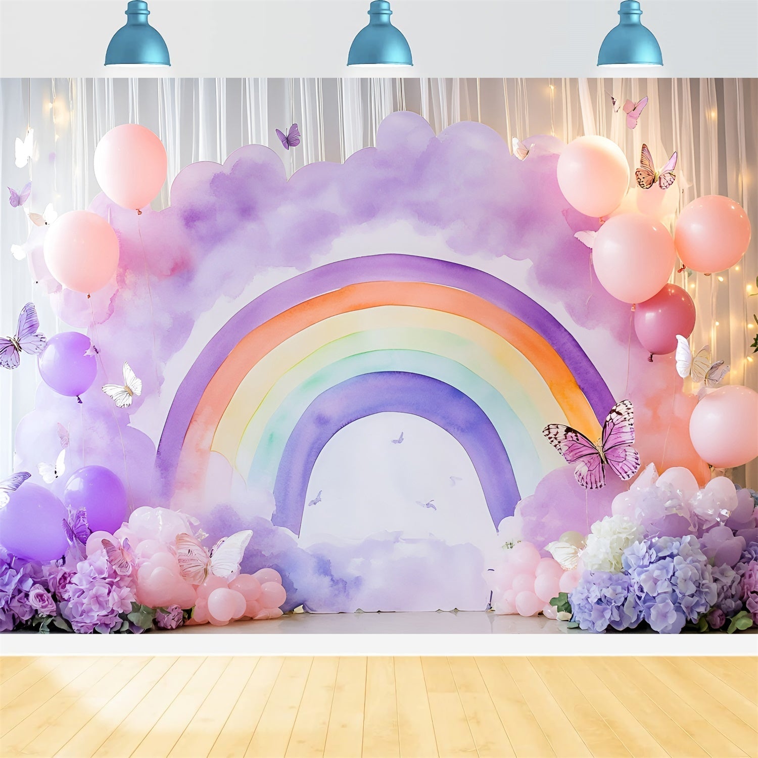 Regenbogen Backdrops Aquarell Regenbogen Schmetterling Kinder Backdrops GQ5-191