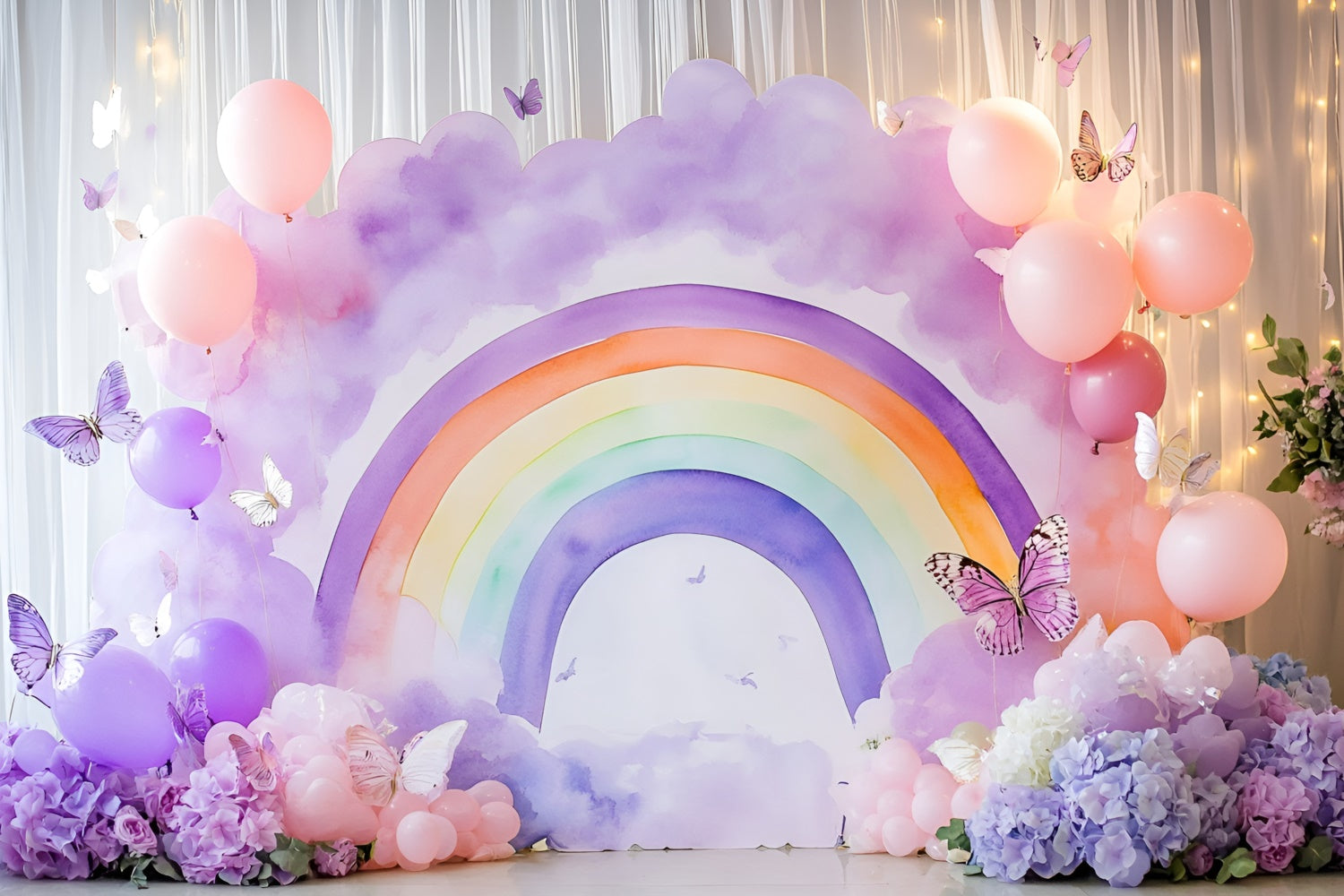 Regenbogen Backdrops Aquarell Regenbogen Schmetterling Kinder Backdrops GQ5-191