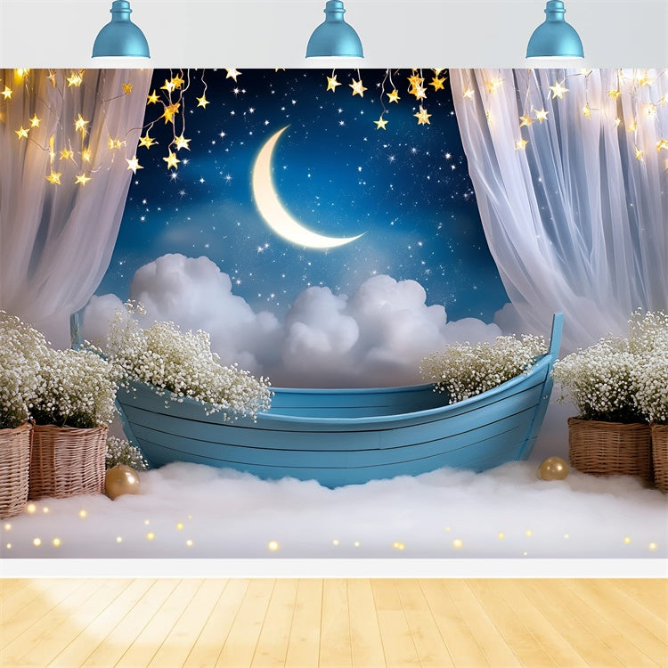 Mond und Sterne Backdrop Blume Sternenhimmel Kinder Backdrop GQ5-196